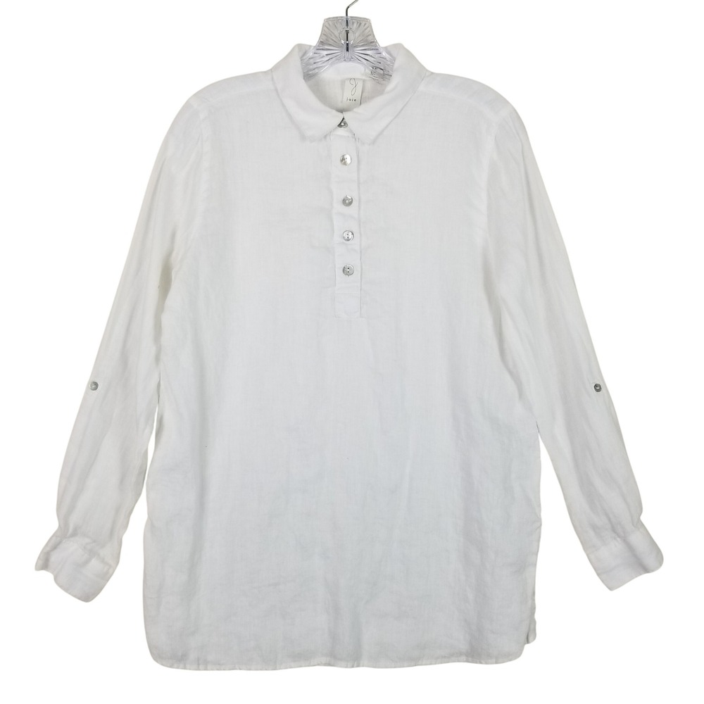 Joie Linen Tunic Blouse Womens Small White Roll Tab Sleeve‎ Pullover Shirt